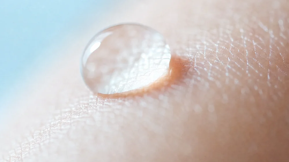 Water droplet resting on skin